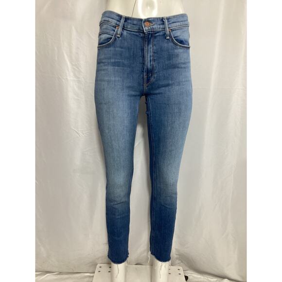 Mother The Mid Rise Blue Dazzler Ankle Fray Size 28 - Picture 2 of 5